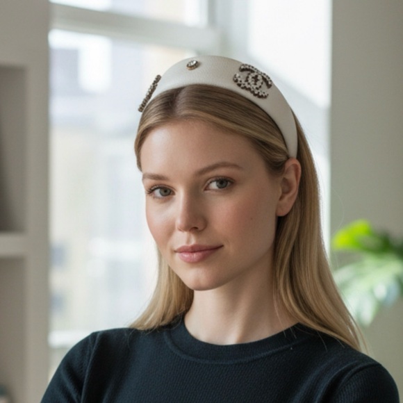 Gorgeous Ivory Headband with Pearl and Gold Rhinestone Embellishments - Picture 2 of 2